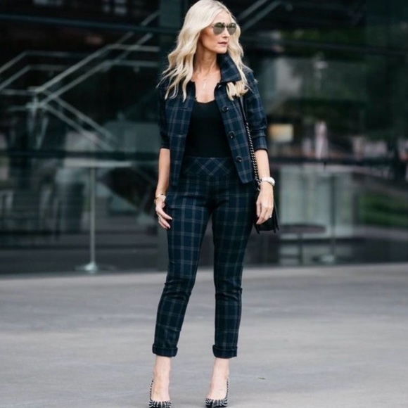 Cabi Connery Plaid Green Navy Blue Trouser Pants Tartan Style #3572 Size 6 - Picture 3 of 12